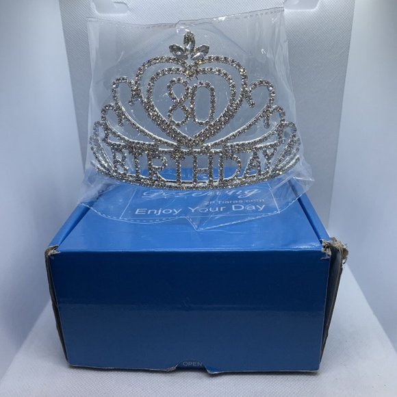 DcZeRong Enjoy Your Day Silver Tiara Birthday Crown With Hair Combs READ - Picture 1 of 4
